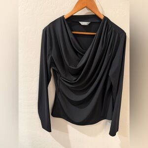 Elegant Black Draped Long Sleeve Top
